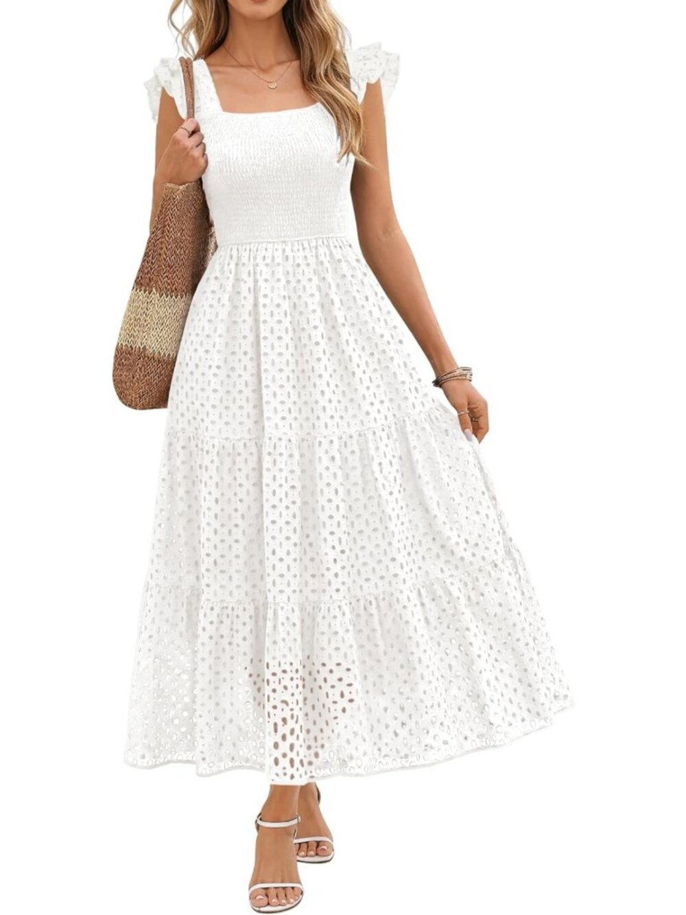 Boho Maxi Dress for Women - Sleeveless, Hollow Out Eyelet, Summer Style